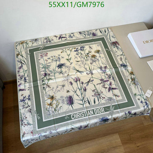 Christian Dior Silk Scarf - Elegant Floral & Dragonfly Print, 90x90CM