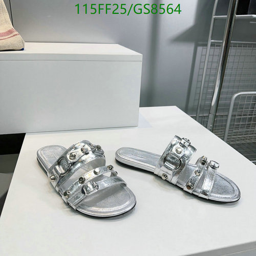 Balenciaga Women's Silver Studded Flat Sandals - Luxurious Cowhide & Sheepskin