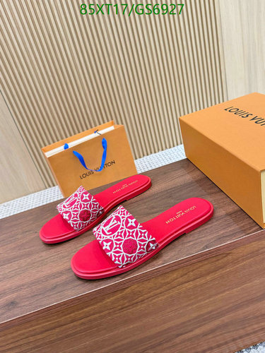 Louis Vuitton Women's Red Monogram Slides - Luxurious Sheepskin & Cowhide