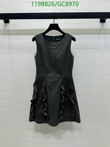 Miu Miu Women's Houndstooth Sleeveless Mini Dress with Ruffle Trim