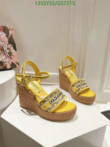 Dolce & Gabbana Women's Espadrille Wedges - Yellow Logo Strap Sandals