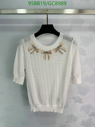 Valentino Women's White Cotton Knit Blouse with Embellished Bow Detail