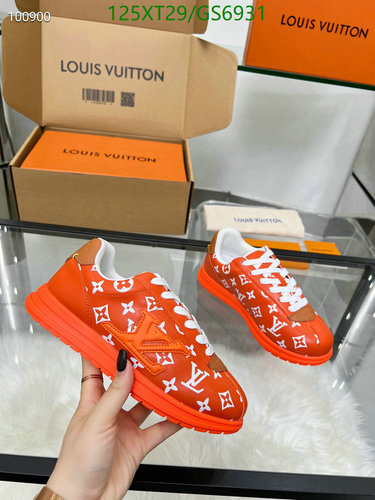 Louis Vuitton Unisex Cowhide Sneakers - Vibrant Orange Monogram Lace-Up Shoes