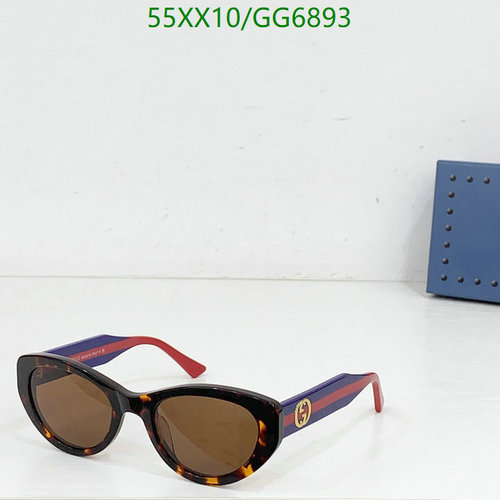 Gucci GG6893 Women's Tortoiseshell Cat-Eye Sunglasses with Blue & Red Accents