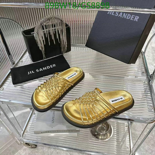 JIL SANDER Women's Golden Woven Sheepskin Flat Slides - Luxurious Comfort