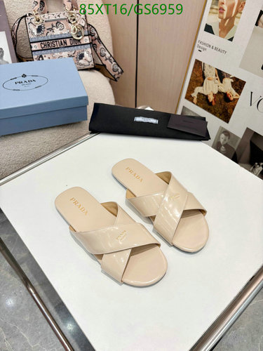 Prada Women's Patent Leather Cross-Strap Flat Sandals - Elegant & Comfortable