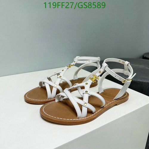 Celine Women's Triomphe Flat Sandals - White Cowhide Leather Sole 7 Celine Women's Triomphe Flat Sandals - White Cowhide Leather Sole