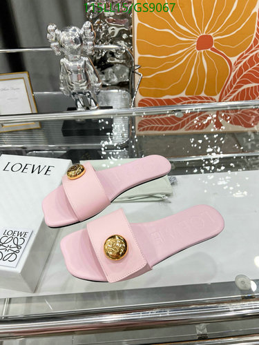 Loewe Women's Pink Cowhide Flat Sandals with Gold-Tone Embellishment