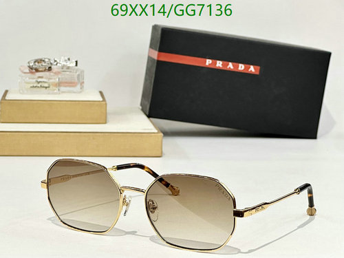Prada Hexagonal Frame Sunglasses for Women - Chic Gradient Lenses, UV Protection