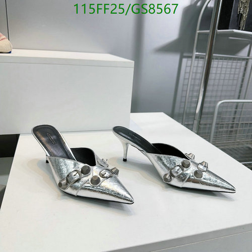 Balenciaga Women's Silver Pointed Toe Mules with Stud Embellishments