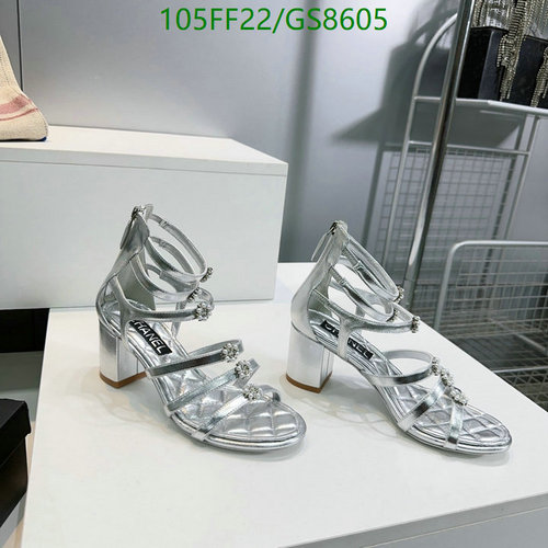 Chanel Women's Diamond Embellished Silver Quilted Block Heel Sandals