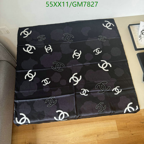 Chanel Luxury Silk Scarf - Elegant Black Design with Iconic CC Logo, 90CM x 90CM