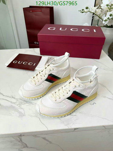 Gucci Women's White Leather & Suede Low-Top Sneakers with Web Stripe Detail