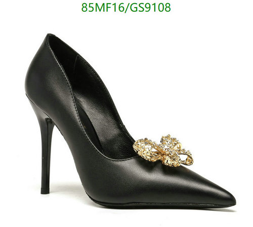 Elegant Black Leather Pumps with Embellished Bow - 10CM Heel