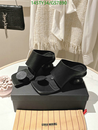 UMA Wang Women's Black Leather Mules Open Toe Heeled Sandals 6.5CM