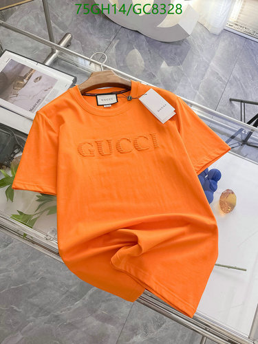 Gucci Men's Embossed Logo Cotton T-Shirt - Vibrant Orange Casual Top