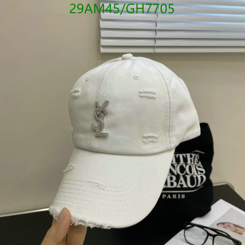 Yves Saint Laurent White Distressed Cap with YSL Crystal Logo
