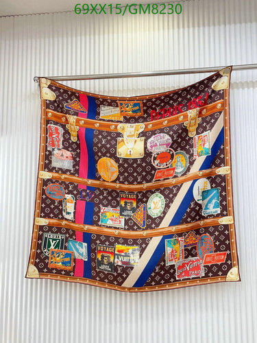 Louis Vuitton Silk Square Scarf, 90cm - Iconic Monogram & Travel Stickers Design