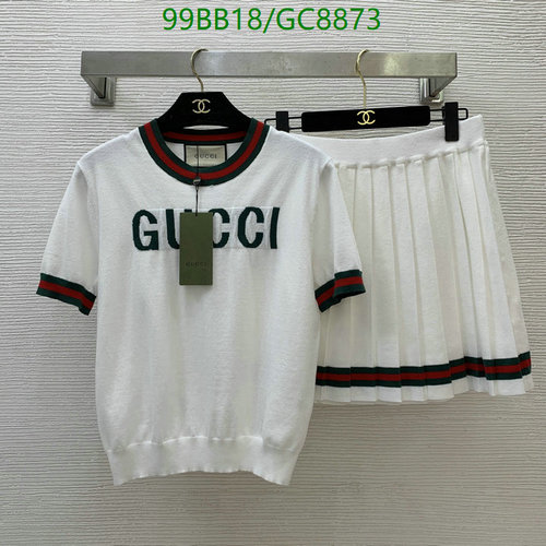 Gucci Women's Cotton Short Sleeve Top & Pleated Skirt Set - GC8873