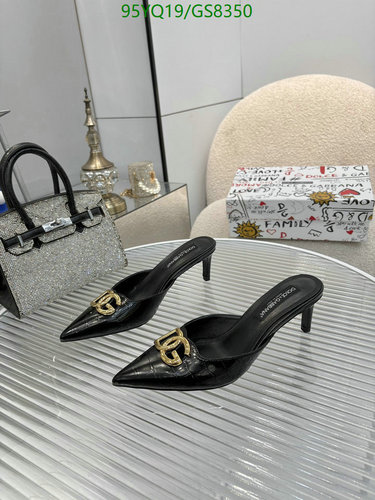 Dolce & Gabbana Women's Pointed Toe Mules with D&G Logo, Black Crocodile Embossed