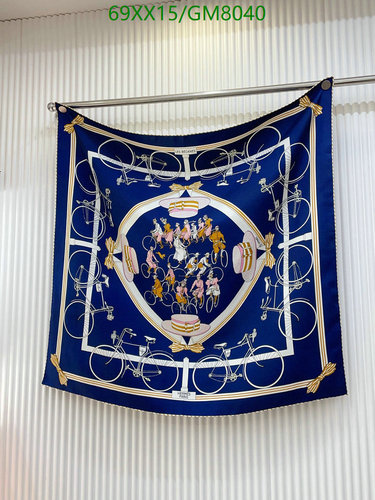 Hermès Silk Scarf - Elegant Bicycle & Macaron Print, 90x90CM