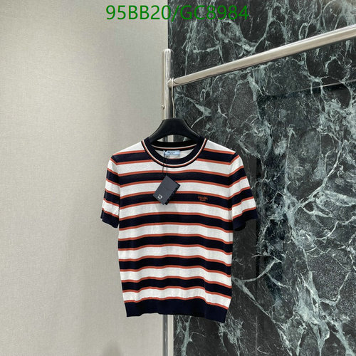 Prada Striped Cotton & Tencel Short Sleeve Crewneck T-Shirt for Women