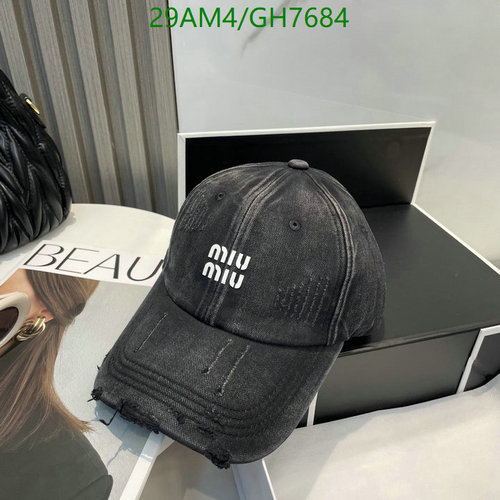 Miu Miu Distressed Denim Baseball Cap - Stylish Washed Black Hat