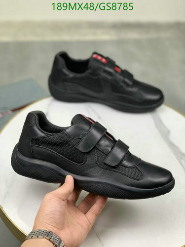 Prada Men's Genuine Leather Hook-and-Loop Fastening Sneakers with Mesh Accents