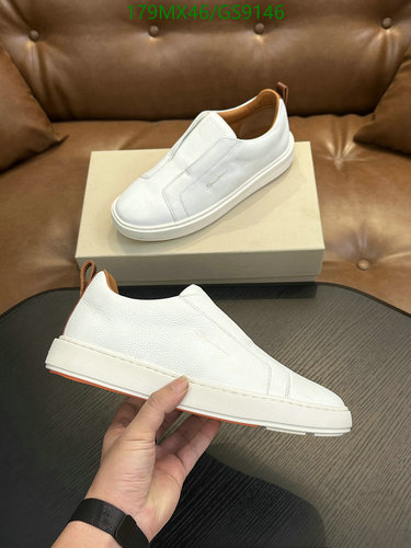 Santoni Men's Premium White Leather Slip-On Sneakers with Box