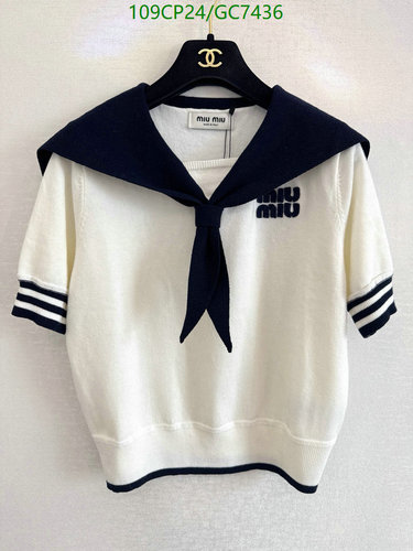 Miu Miu Women's Sailor Collar Knit Top - Short Sleeve Nautical Style