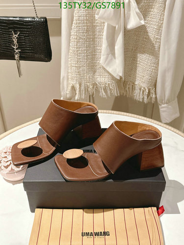 UMA Wang Women's Brown Leather Block Heel Mules - Stylish Square Toe Sandals