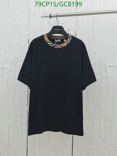 Burberry Men's Black T-Shirt with Iconic Check Collar - Classic Fit GC8199