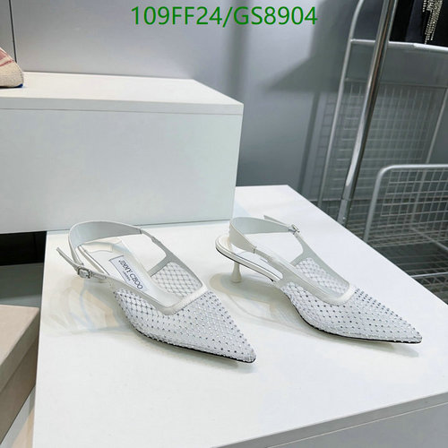 Jimmy Choo Women's White Embellished Slingback Pumps with Kitten Heel