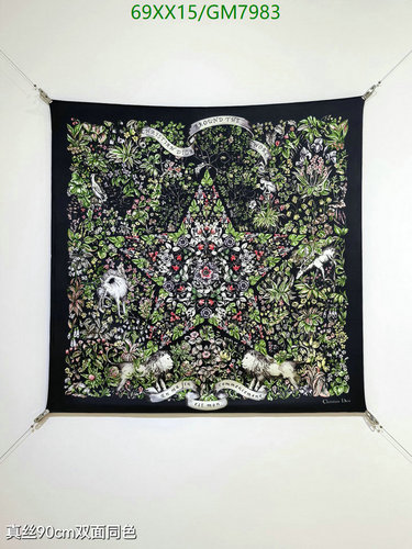 Dior Silk Scarf 90CM: Luxurious Black Botanical Print for Elegant Styling