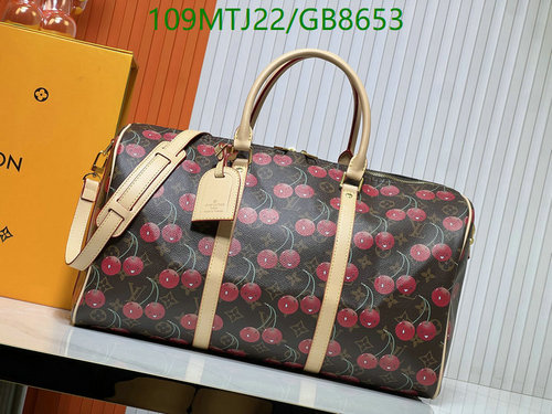 Louis Vuitton Keepall Bandouliere Monogram Cherry Coated Canvas Travel Bag