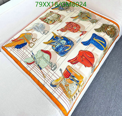 Hermes GM8024 Silk Scarf - Elegant Equestrian Design, 90x90CM