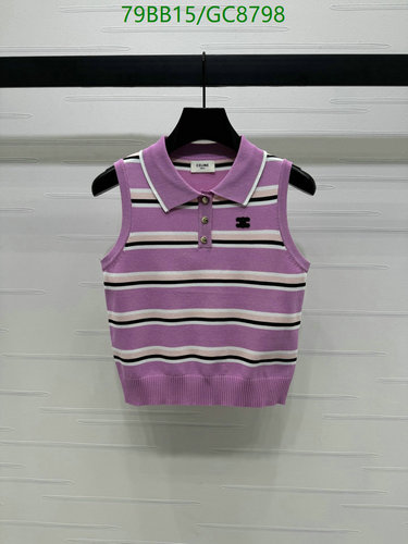 Celine Women's Sleeveless Striped Knit Polo Top - Cashmere & Wool Blend