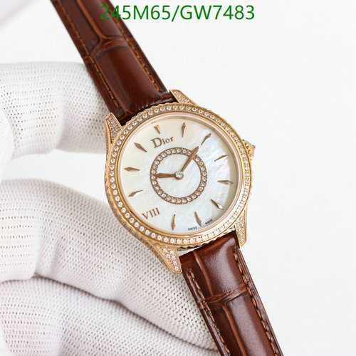 Dior Diamond Bezel Quartz Watch with Brown Leather Strap, 33mm