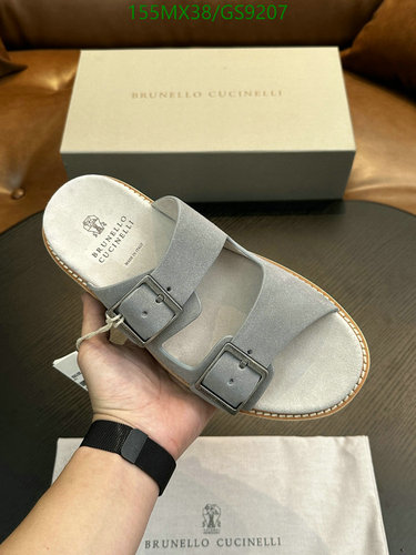 Brunello Cucinelli Men's Suede Two-Strap Sandals with Buckles - Light Gray
