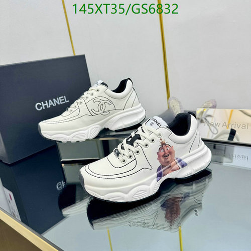 Chanel Women's White Leather Lace-Up Sneakers with Cartoon Print