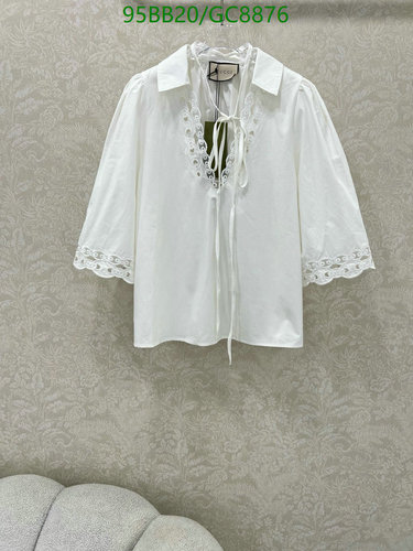Gucci Women's White Cotton Blouse with Lace Trim - Elegant V-Neck Top