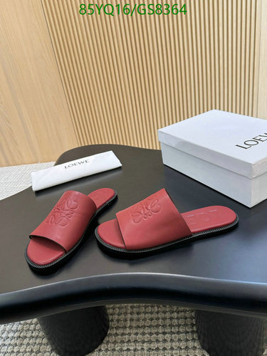 Loewe Unisex Anagram Embossed Cowhide Leather Slide Sandals in Red