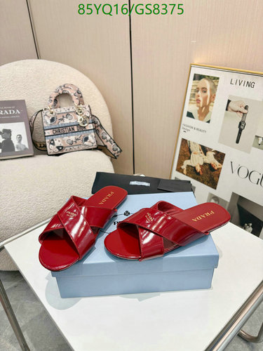 Prada Women's Red Sheepskin Cross-Strap Flat Sandals - EU35-42