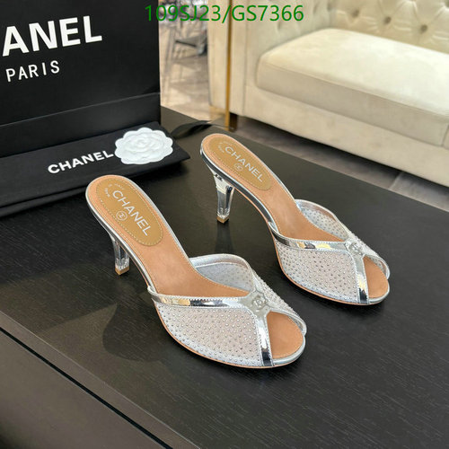 Chanel Women's Silver Peep-Toe Mules with Crystal Embellishments
