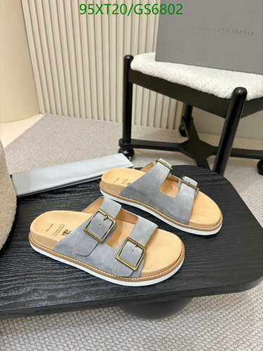 Brunello Cucinelli Women's Grey Suede Double Buckle Slide Sandals EU39-46