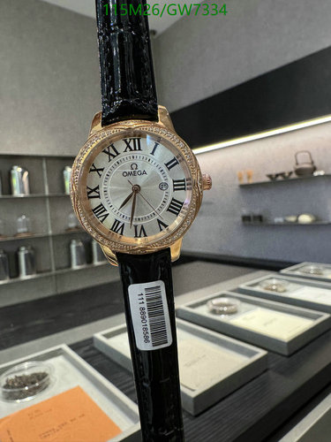 Omega Rose Gold-Tone Women's Watch with Diamond Bezel & Black Leather Strap