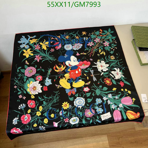 Gucci Disney x Mickey Mouse Floral Silk Scarf - Luxurious 90x90CM Square Design