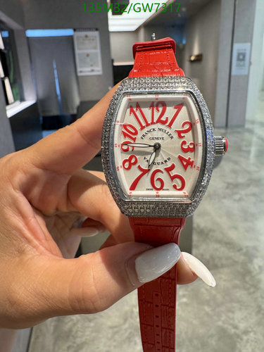 Franck Muller Vanguard Diamond Bezel Women's Watch with Red Leather Strap