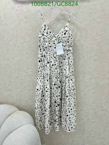 Chanel Star Pattern Spaghetti Strap Midi Dress - White Cotton Summer Apparel