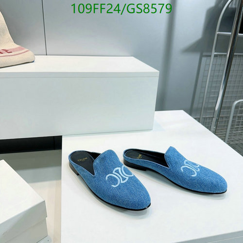 Celine Women's Blue Denim Mules with Triomphe Embroidery - Elegant Slip-On Loafers